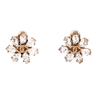 Chanel CC Floral Cluster Clip-On Earrings Metal and Crystals