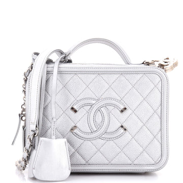 Chanel Filigree Vanity Case Quilted Metallic Caviar Medium