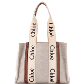 Chloe Woody Tote Canvas with Leather Medium