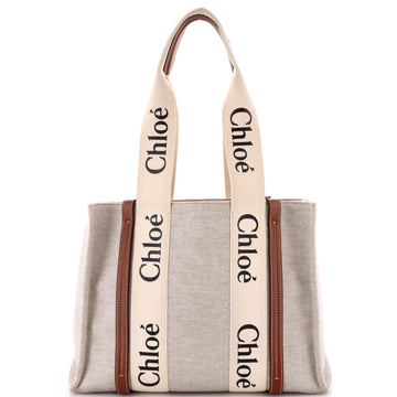 Chloe Woody Tote Canvas with Leather Medium