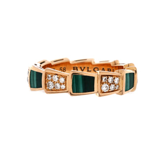 Bvlgari Serpenti Viper Ring 18K Rose Gold with Malachite and Diamonds Large