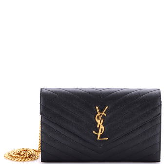 Saint Laurent Classic Monogram Wallet on Chain Matelasse Chevron Leather Medium
