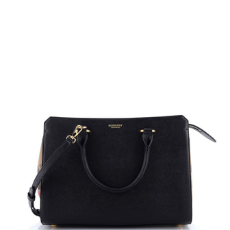 Burberry Banwell Tote Leather and House Check Canvas Small