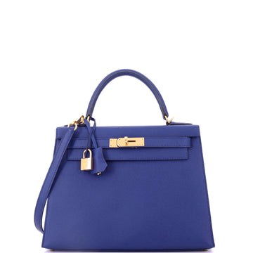 Hermes Kelly Handbag Blue Epsom with Gold Hardware 28