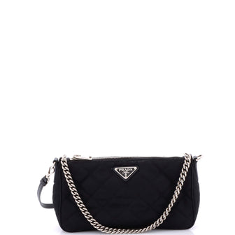 Prada Chain Zip Shoulder Bag Quilted Tessuto Small