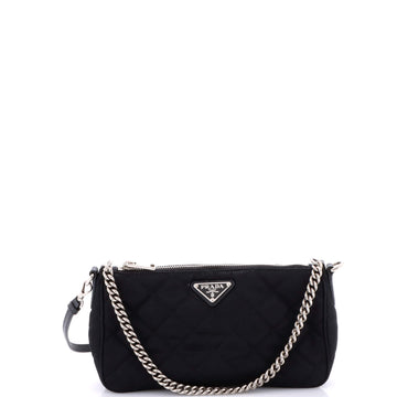 Prada Chain Zip Shoulder Bag Quilted Tessuto Small