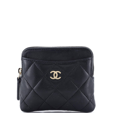Chanel Square Zip Around Card Holder Wallet Quilted Lambskin