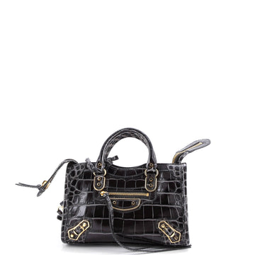 Balenciaga City Classic Metallic Edge Bag Crocodile Embossed Leather Mini