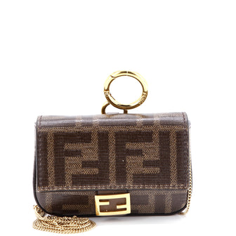 Fendi Chain Baguette Charm Bag Zucca Coated Canvas Nano