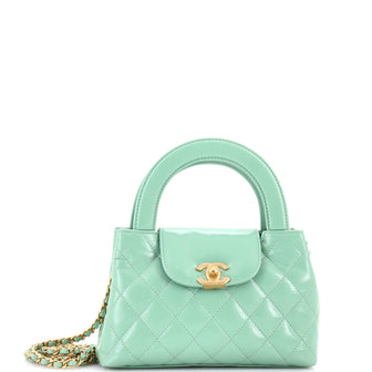 Chanel Kelly Top Handle Shopping Bag Quilted Shiny Aged Calfskin Mini