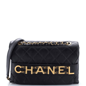 Chanel Logo Enchained Flap Bag Quilted Calfskin Medium