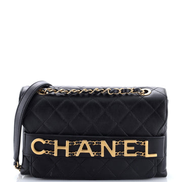 Chanel Logo Enchained Flap Bag Quilted Calfskin Medium