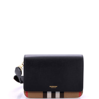 Burberry Mackford Shoulder Bag Leather and House Check Canvas Small