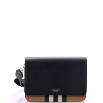 Burberry Mackford Shoulder Bag Leather and House Check Canvas Small