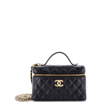 Chanel Crystal CC Top Handle Vanity Case with Chain Quilted Lambskin Small