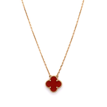Van Cleef & Arpels Vintage Alhambra Pendant Necklace 18K Yellow Gold and Carnelian