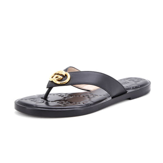 Gucci Women's Nadeline Interlocking G Thong Sandals GG Embossed Leather