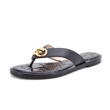 Gucci Women's Nadeline Interlocking G Thong Sandals GG Embossed Leather