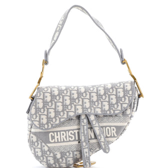 Christian Dior Saddle Handbag Logo Embroidered Oblique Canvas Medium