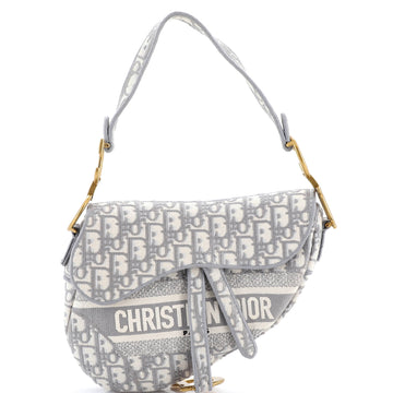 Christian Dior Saddle Handbag Logo Embroidered Oblique Canvas Medium