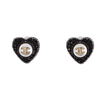 CC Heart Stud Earrings Metal with Faux Pearls and Crystals