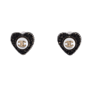 CC Heart Stud Earrings Metal with Faux Pearls and Crystals