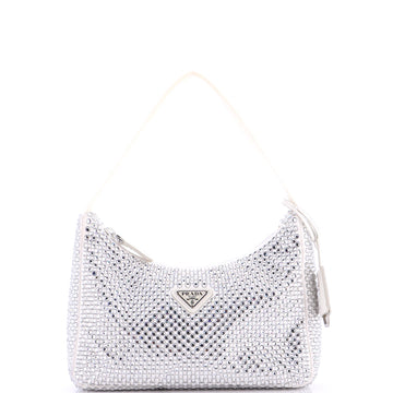 Prada Re-Edition 2000 Hobo Crystal Embellished Satin Mini