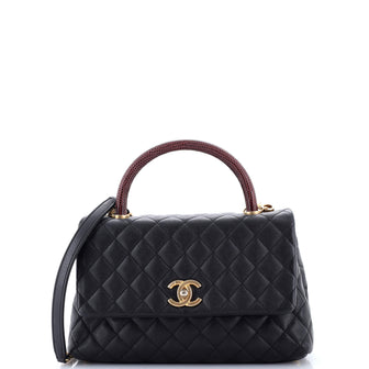Chanel Coco Top Handle Bag Quilted Caviar with Lizard Small