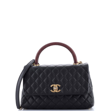 Chanel Coco Top Handle Bag Quilted Caviar with Lizard Small