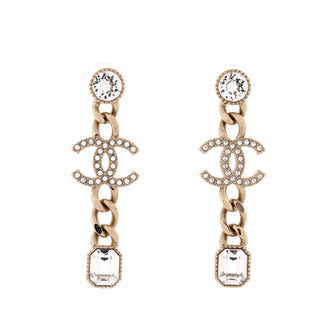 Chanel CC Chain Drop Earrings Metal with Crystals