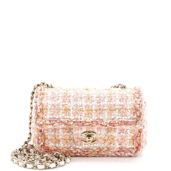 Chanel Classic Single Flap Bag Braided Quilted Tweed with Sequins Mini