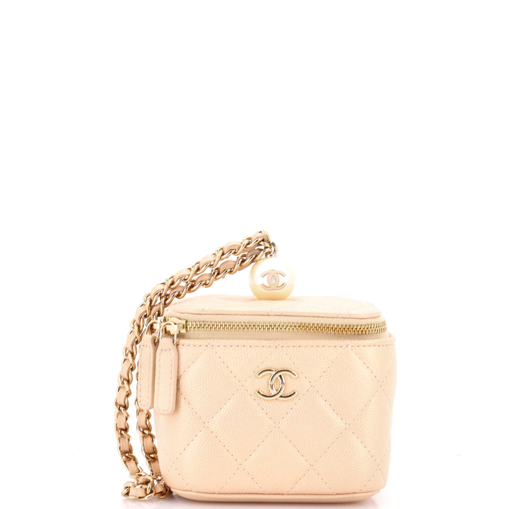 Chanel Classic Pearl Vanity Case with Chain Quilted Caviar Mini 369584