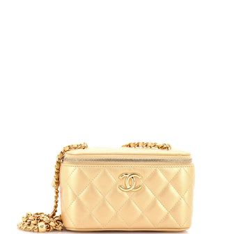 Chanel Logo Beads Vanity Case with Chain Quilted Lambskin Small