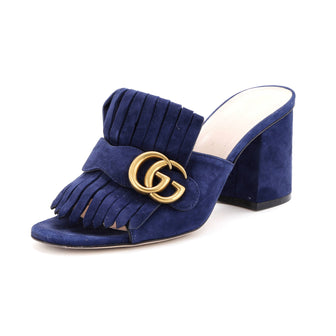 Gucci Women's GG Marmont Fringed Heeled Sandals Suede