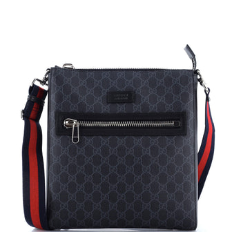 Gucci Web Strap Front Zip Messenger Bag GG Coated Canvas Medium