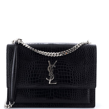 Saint Laurent Sunset Crossbody Bag Crocodile Embossed Leather Large