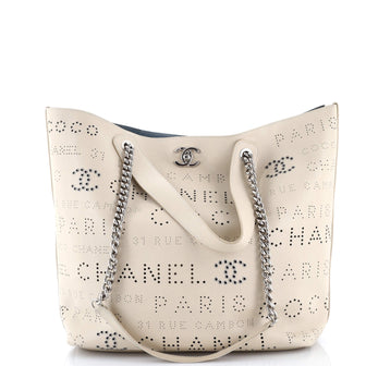 Chanel Logo Eyelets Shopping Tote Perforated Calfskin Medium