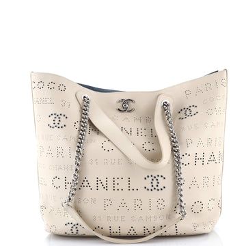 Chanel Logo Eyelets Shopping Tote Perforated Calfskin Medium