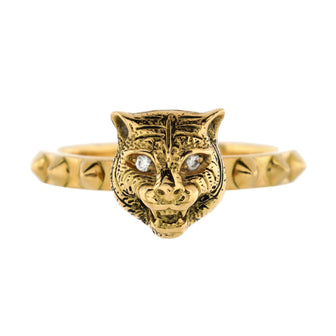 Gucci Le Marche Des Merveilles Feline Head Ring 18K Yellow Gold with Diamonds