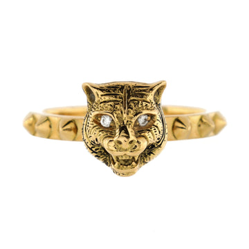 Gucci Le Marche Des Merveilles Feline Head Ring 18K Yellow Gold with Diamonds