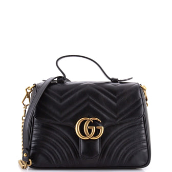 Gucci GG Marmont Top Handle Flap Bag Matelasse Leather Small