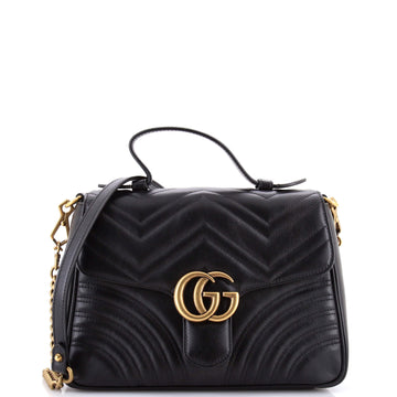 Gucci GG Marmont Top Handle Flap Bag Matelasse Leather Small