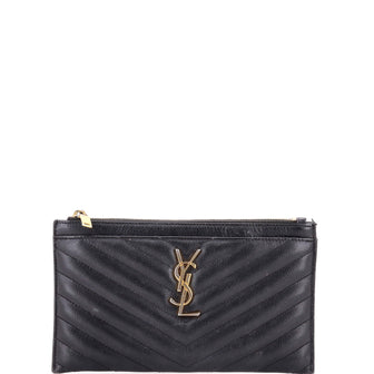 Saint Laurent Classic Monogram Zip Bill Pouch Matelasse Chevron Leather Medium