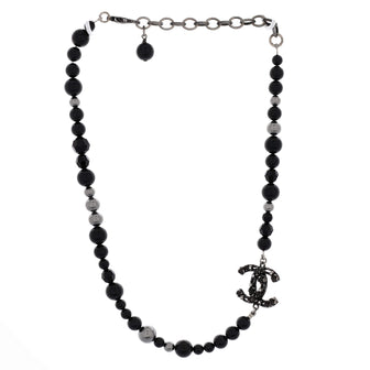 Chanel Camellia on CC Short Necklace Beads with Ruthenium and Crystals