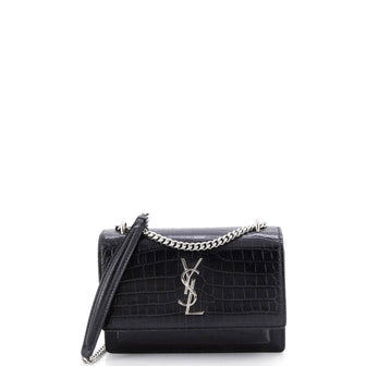 Saint Laurent Sunset Chain Wallet Crocodile Embossed Leather
