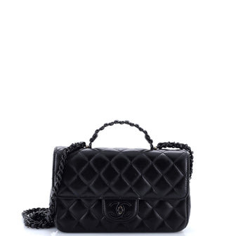 Chanel So Black Classic Single Flap Chain Top Handle Bag Quilted Lambskin Mini