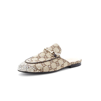 Gucci Women's Princetown Mules Crystal Embellished GG Canvas