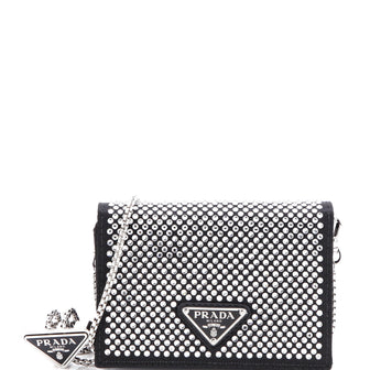 Prada Flap Card Holder with Chain Satin with Crystals