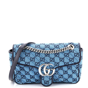 Gucci GG Marmont Flap Bag Diagonal Quilted GG Canvas with Leather Small