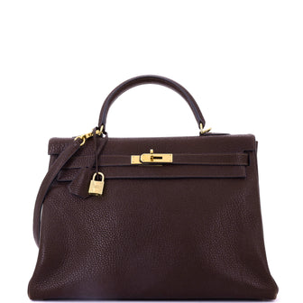 Hermes Kelly Handbag Brown Fjord with Gold Hardware 35